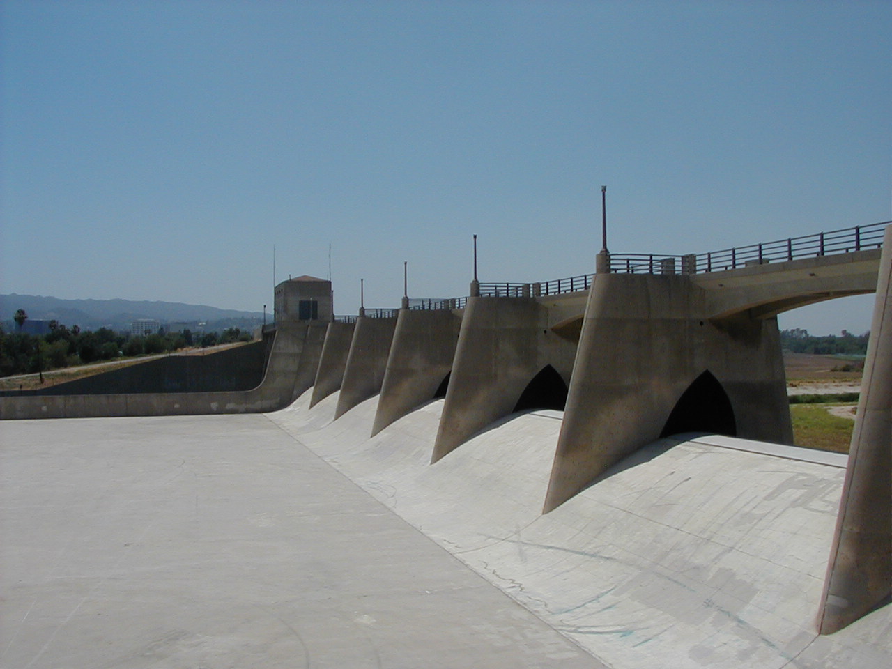 Sepulveda Dam and the Sepulveda Basin recreation area near Encino