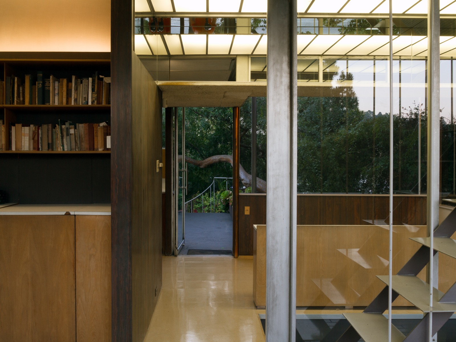 Second-floor library and breakfast area inside Richard Neutra's VDL Studio and Residences in Silver Lake